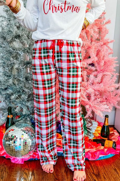 Multi-Color Merry Christmas Plaid Print Two Piece Lounge Set